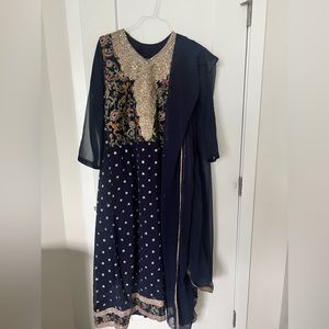 Navy Fancy Pakistani Maxi Anarkali Dress